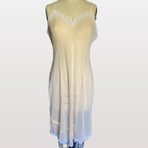 Vintage Slip Nightgown Sheer Pink White Lace Chemise